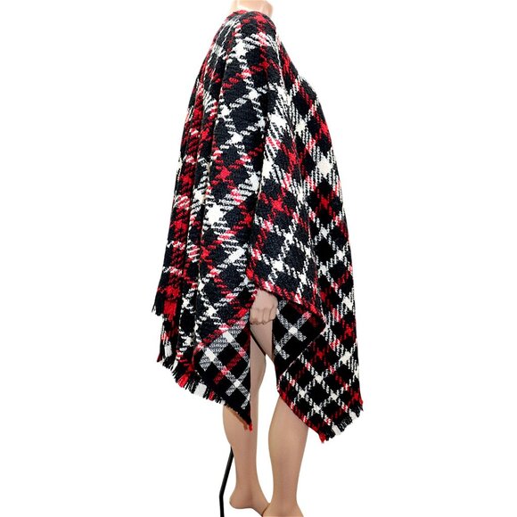 MOSCHINO Boutique Tartan Wool Cape Poncho Blanket Wrap Oversized Scarf OS - Picture 5 of 8